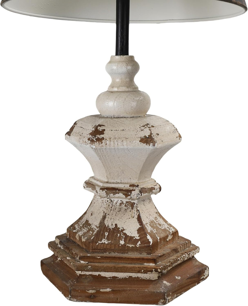 Vintage Table Lamp with Black Distressed Shade, 28' Tall Classic Pedestal Base, Rustic Farmhouse Bedside or Entryway Lighting Fixture