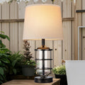 Outdoor Table Lamp, Farmhouse Lamp for Patio Table Decor with Cord, Rustic Table Light with Seeded Glass, 23.5' Plug-in Outdoor Lamps for Patio Waterproof, LED Bulb Included (Antique Copper Color)