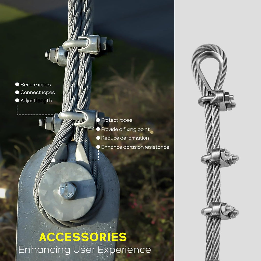 1/4' Stainless Steel Cable, 350FT Wire Rope Aircraft Cable with Cable Clamps and Thimbles for Backyard Zipline, String Lights and Deck Railing, 6x37 Strands Construction