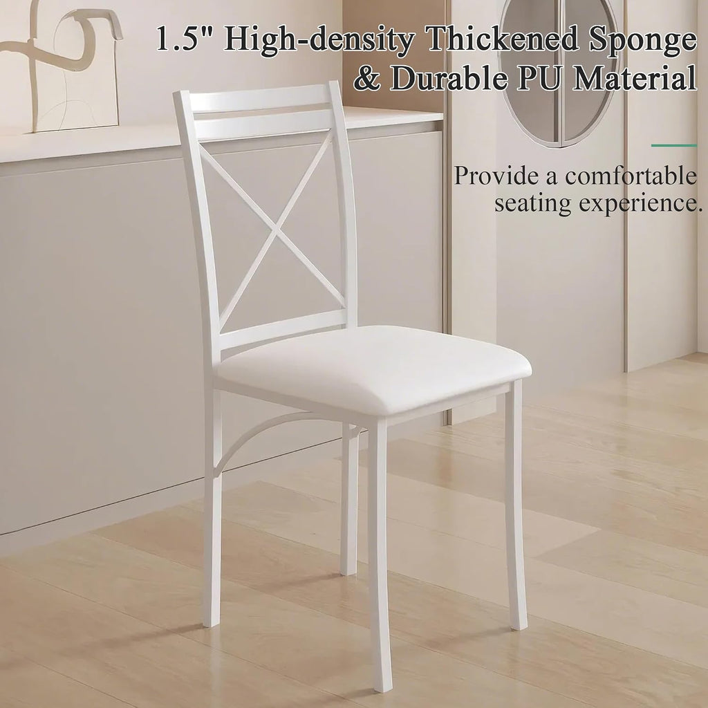 VECELO 5 Piece Dining Table Set for 4, Faux Marble Dinette with Chairs for Kitchen, Breakfast Nook, Small Space, Off White