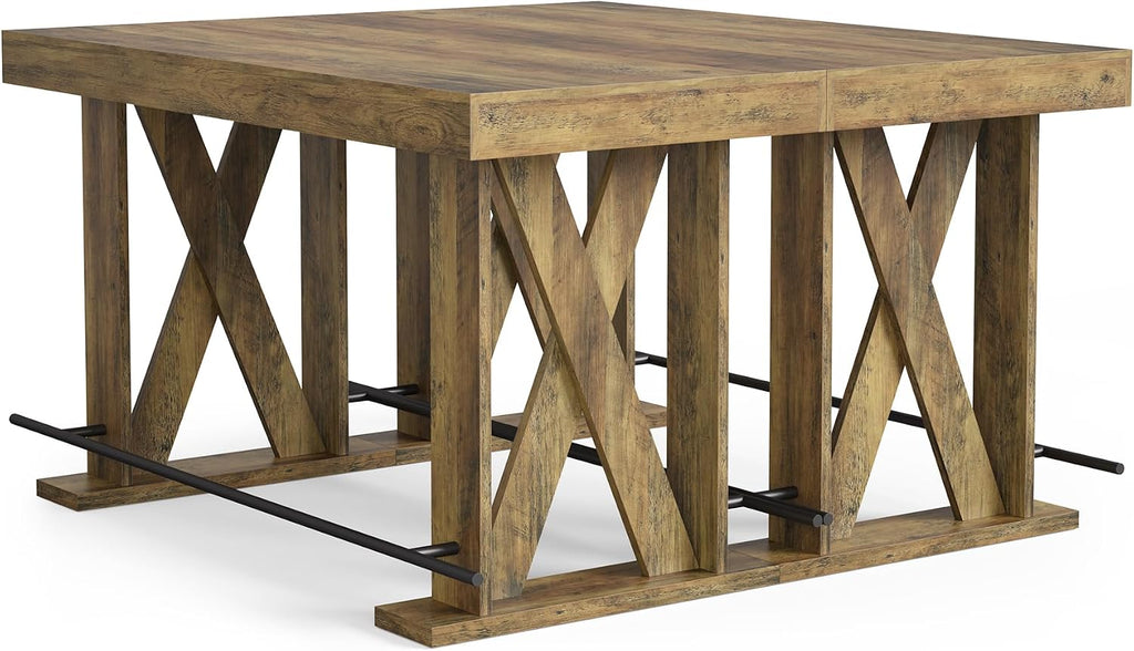 LITTLE TREE 63-Inch Industrial Bar Table with Metal Footrest, Kitchen Pub Table with Sturdy and Heavy Duty X-Base, for Dining Room, Living Room, Home Bar (Mocha, 2)