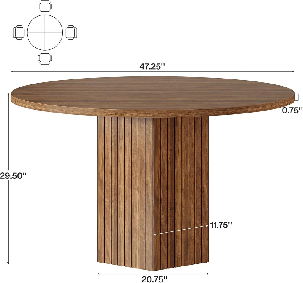 Tribesigns Wood Round Dining Kitchen Table for Dining Room, 47 inch Dinner Table 4-6 People with Heavy Duty Pedestal Base Circle Tabletop for Kitchen Living Room, Brown