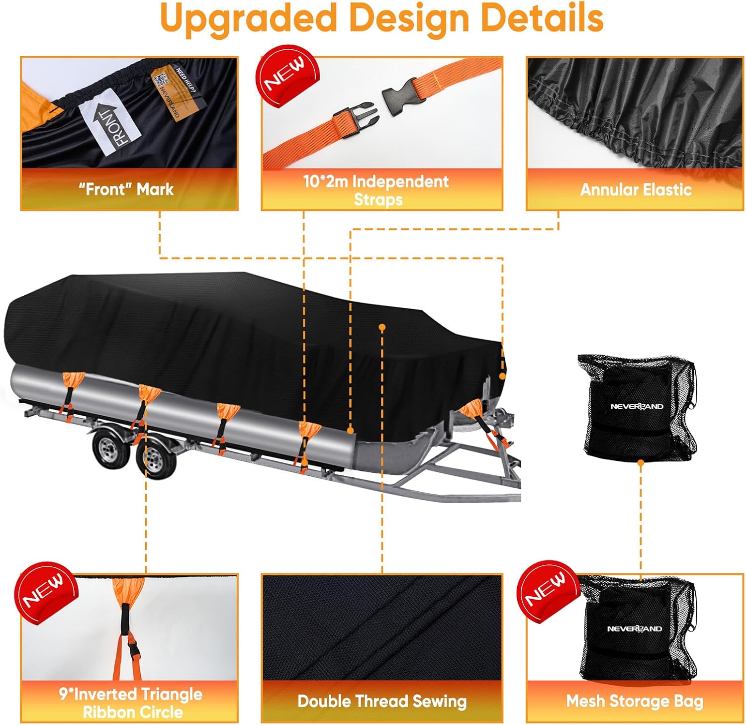 NEVERLAND Boat Cover Waterproof Heavy Duty Pontoon Boat Cover Marine Grade Polyester Canvas Trailerable Cover Fits Pontoon/Deck Boats (Boat Length 21-24ft, Beam Width up to 104')