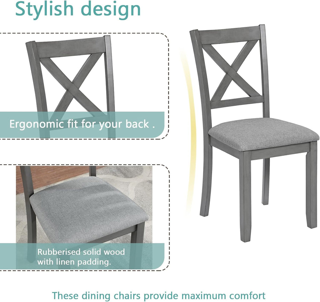 Harper & Bright Designs Modern 5-Piece Wooden Dining Table Set for 4, Grey Square Kitchen Table & 4 Upholstered Seating Chairs, Acacia/Birch Veneer, Space-Saving Design for Dining Room & Small Spaces
