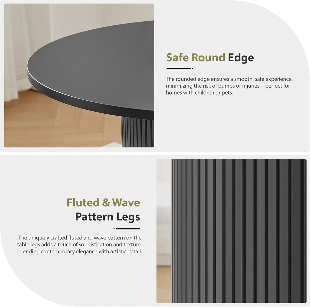 31.5' Round Dining Table for 2-4, Modern Kitchen Table with 2-Tier Storage Shelf, Small Wooden Circle Dining Tables with Fluted Base for Home Dining Room Living Room (Black)