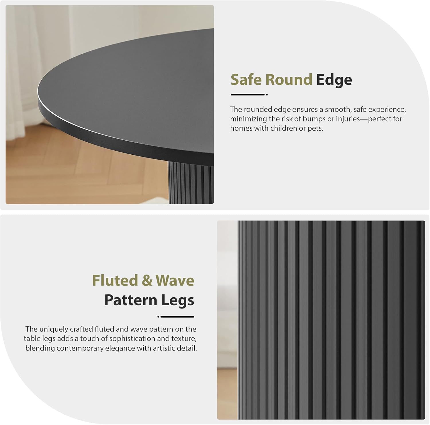 31.5' Round Dining Table for 2-4, Modern Kitchen Table with 2-Tier Storage Shelf, Small Wooden Circle Dining Tables with Fluted Base for Home Dining Room Living Room (Black)
