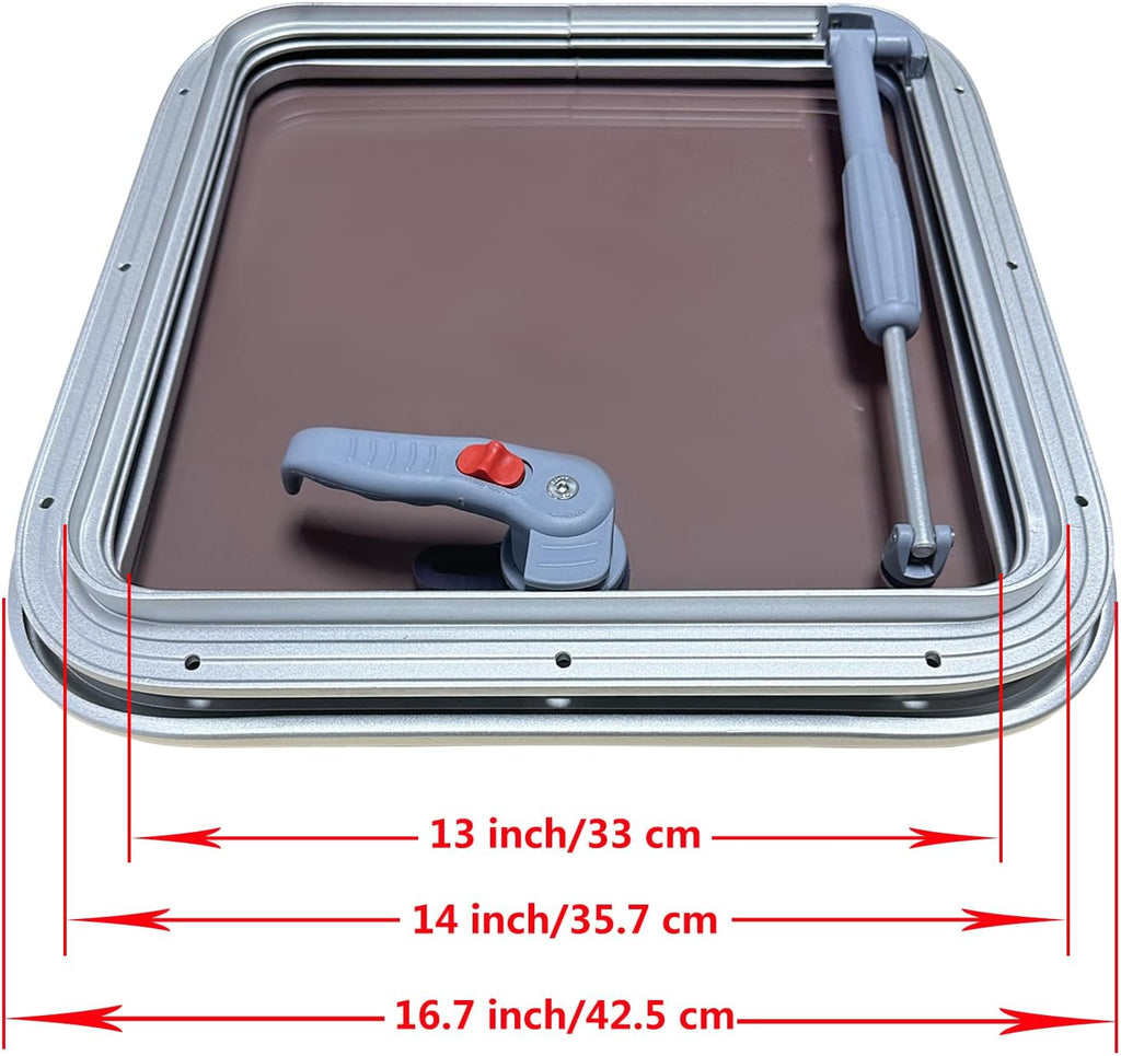 ISURE MARINE Anodized Aluminum 16.7'x 16.7' Push Out Deck Hatch Boat Yacht Square Opening Portlight Replacement Window Porthole Hole Deck,Marine Hatch Porthole with Tempered Glass for Boat/Yacht/RV