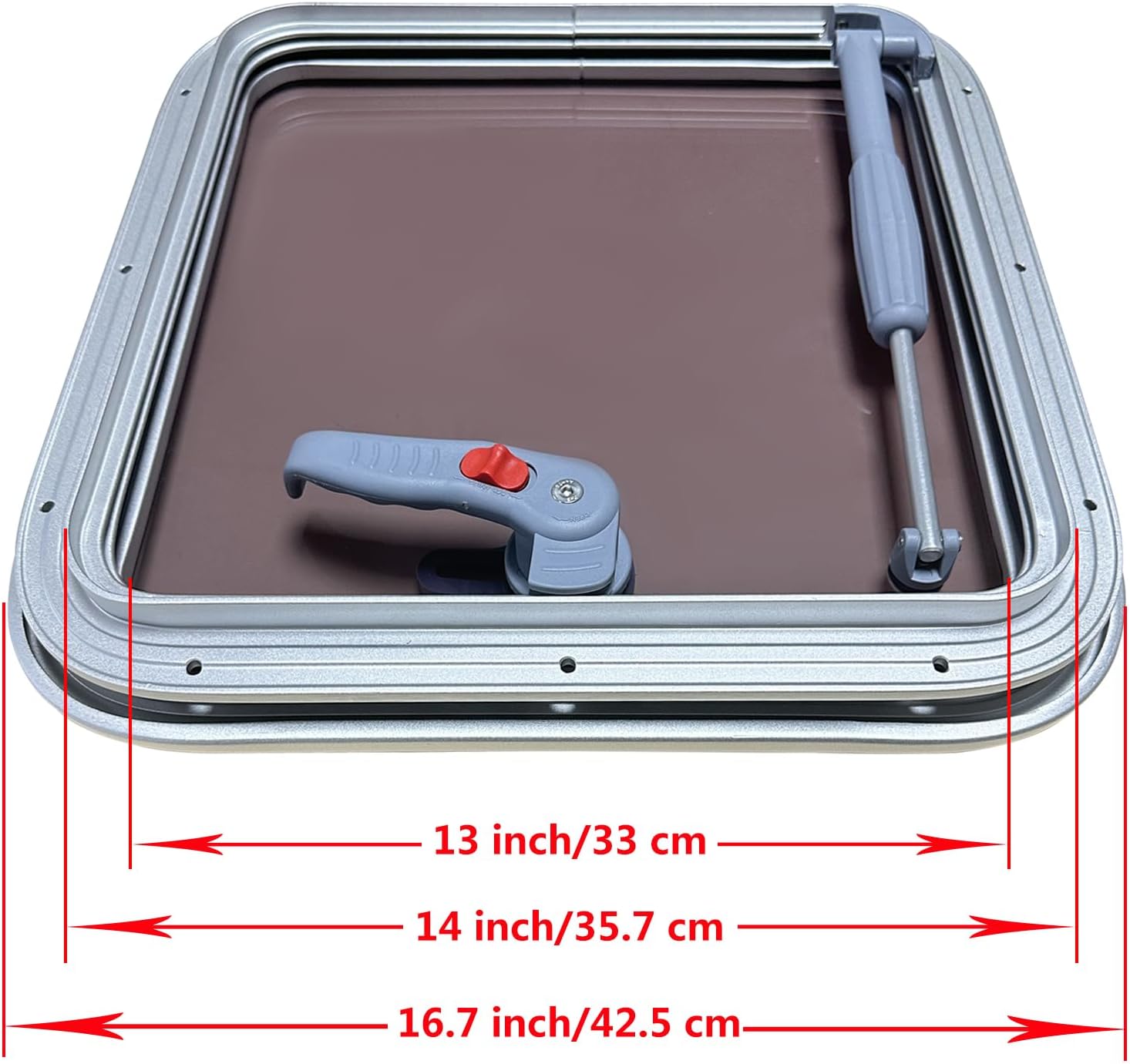 ISURE MARINE Anodized Aluminum 16.7'x 16.7' Push Out Deck Hatch Boat Yacht Square Opening Portlight Replacement Window Porthole Hole Deck,Marine Hatch Porthole with Tempered Glass for Boat/Yacht/RV