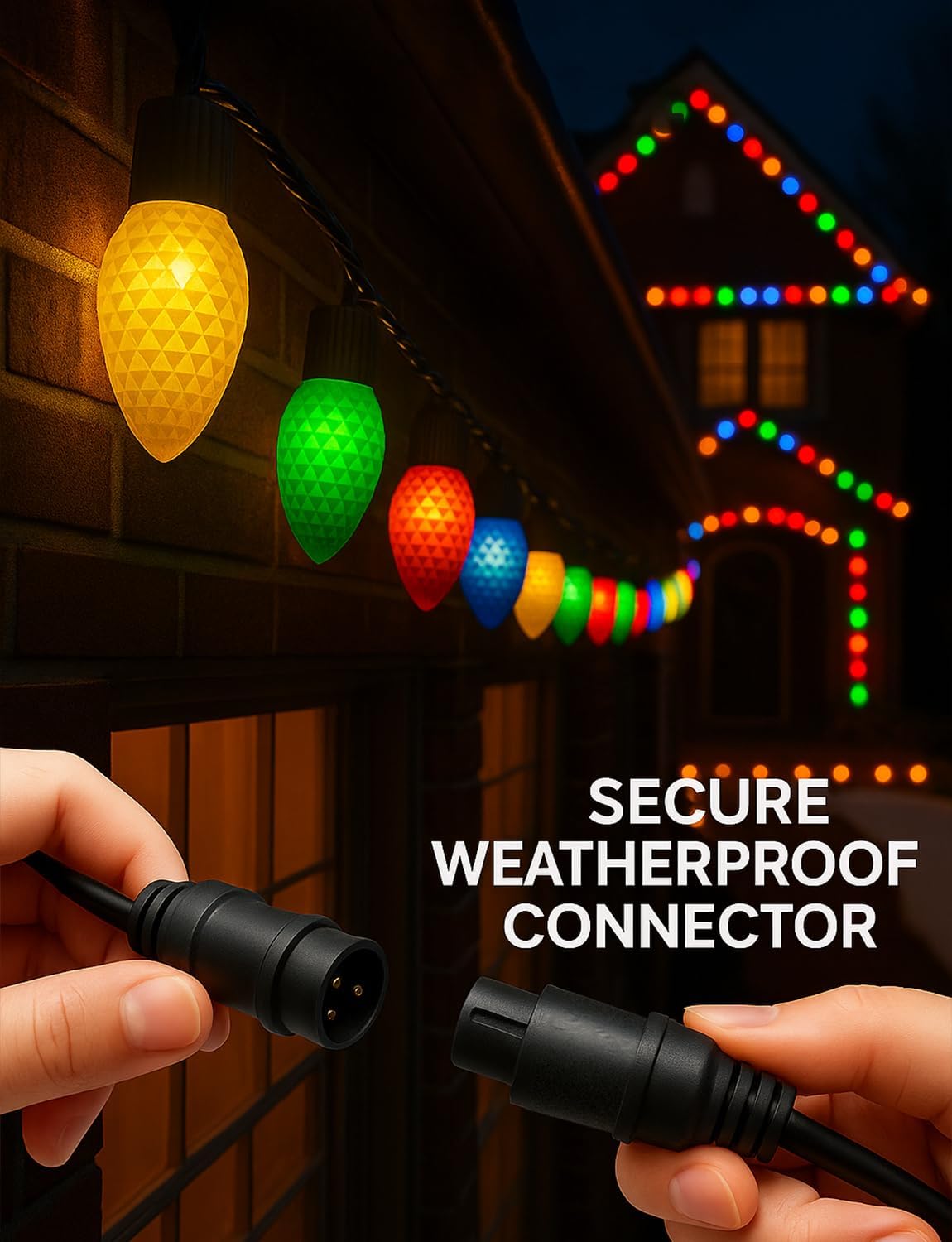 LED C9 Christmas Lights Outdoor,100FT 150 LEDs,App Remote Controlled RGB Smart String Lights with DIY,Music Sync & Timer,108 Modes,Waterproof & Extendable for Roofline,House,Xmas Tree,Halloween Decor