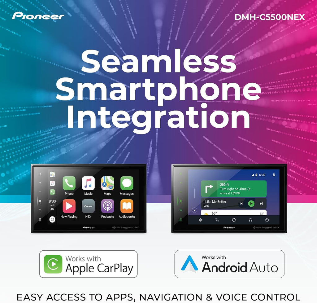Pioneer DMH-C5500NEX 8' Digital Multimedia Receiver - Wired Apple CarPlay, Android Auto, Built-in Bluetooth and Amazon Alexa via App, Capacitive Touchscreen, Double-DIN