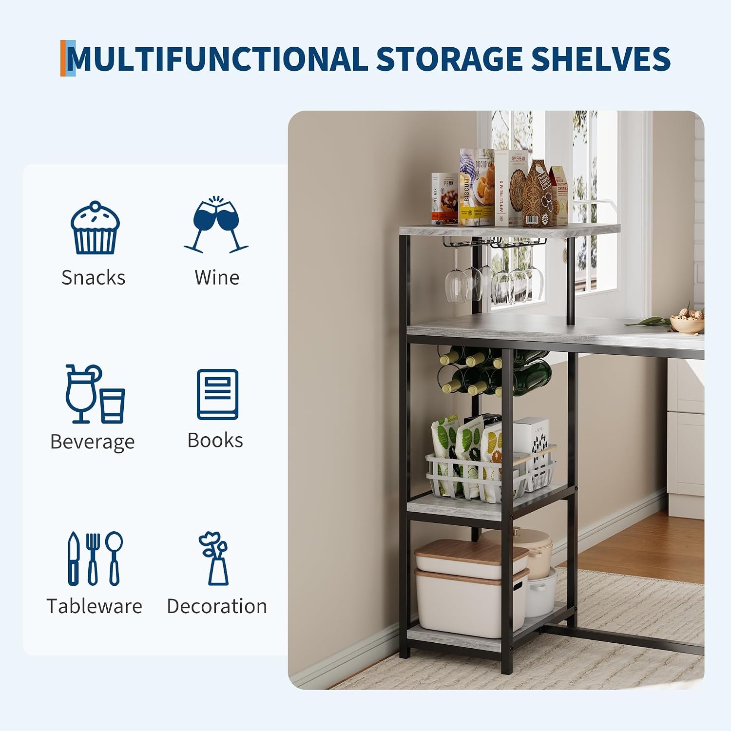Garvee Dining Table Set for 2, 3-Piece Expandable Bar Table and Chairs Set, with Storage Shelves and Wine Rack, Small Kitchen Dining Set for Living Room, Apartment