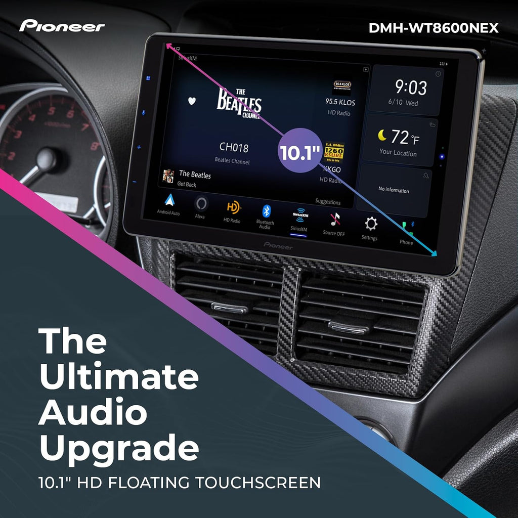 Pioneer DMH-WT8600NEX 10.1' Capacitive HD Screen, Floating Display – Wireless & Wired Apple CarPlay & Android Auto, Amazon Alexa Built-in, Bluetooth, FLAC, Backup Camera, HD Radio