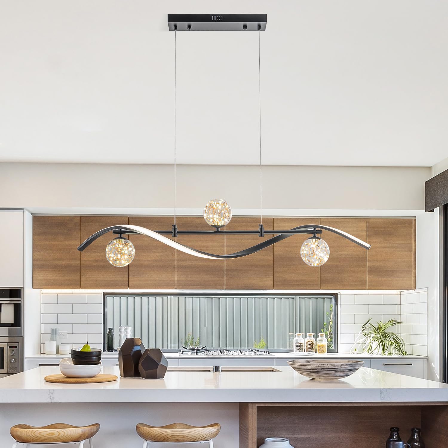 homary 40.2' Dimmable Kitchen Island Lighting, Black 4-Light Dining Room Light Fixture Over Table Linear LED Chandelier Island Lights for Kitchen