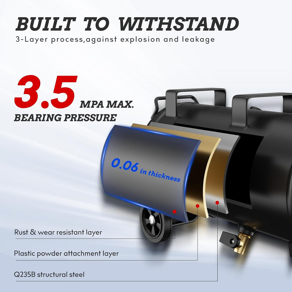 Baotree Portable Air Compressor, 4 Gallon Max 110PSI Oil Free Air Compressor Tank, 0.5HP Motor 0.6SCFM@90 PSI,1.0SCFM@40PSl Garage Air Compressors for Car Repair, Spray Painting, Woodwork Nailing