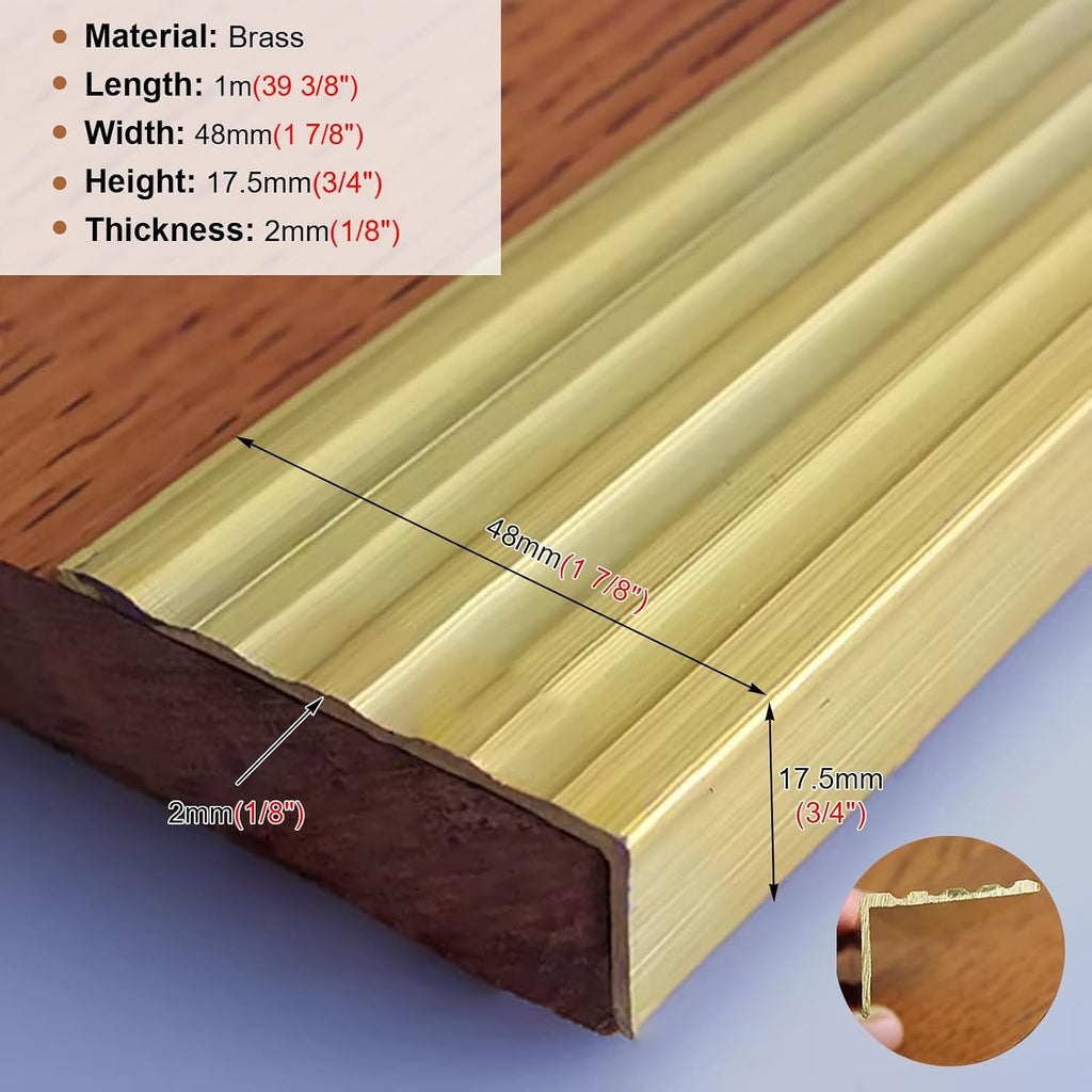 Non-Slip Stair Edge Protector Solid Brass, L Molding Stair Nosing Strips for Stair Step Exterior, Floor Transition Strip Edge Guard for Tile/Wood(48x17.5mm(1 7/8' x3/4'))