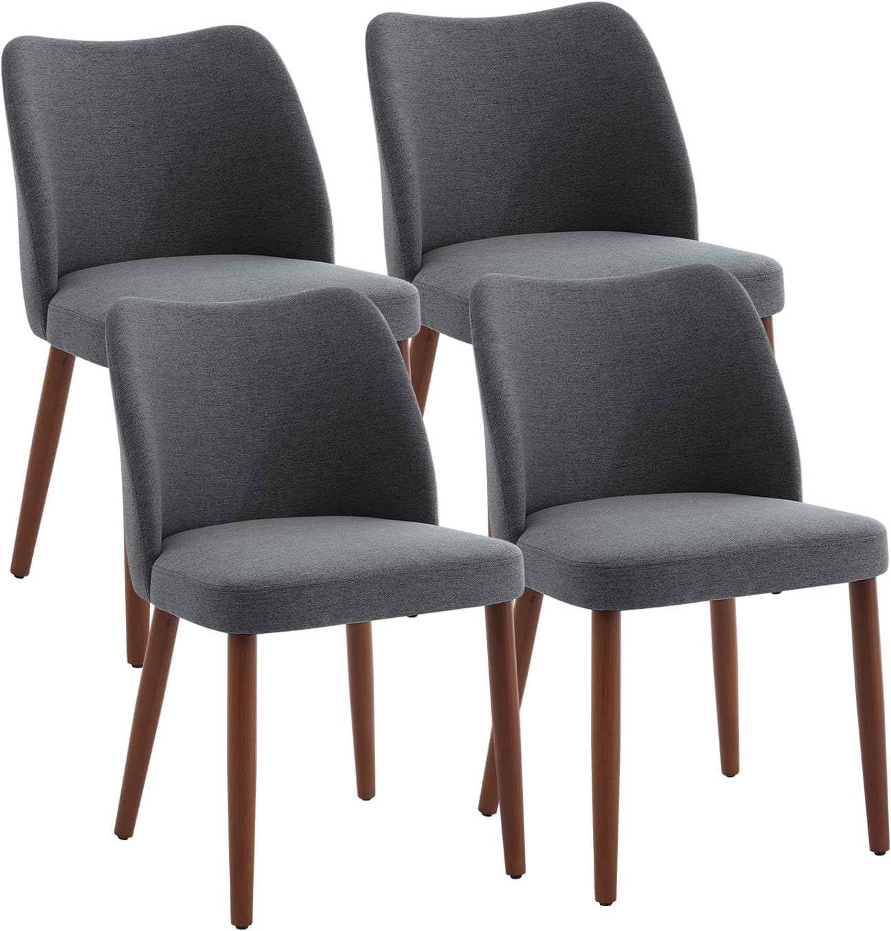 GarveeHome Linen Dining Chairs Set of 4 Upholstered Fabric Dining Chair with Wood Legs, Wing Backrest, Wooden Kitchen Chairs with Thick Cushions, Leveling Feet for Dining Room, Living Room, Dark Grey