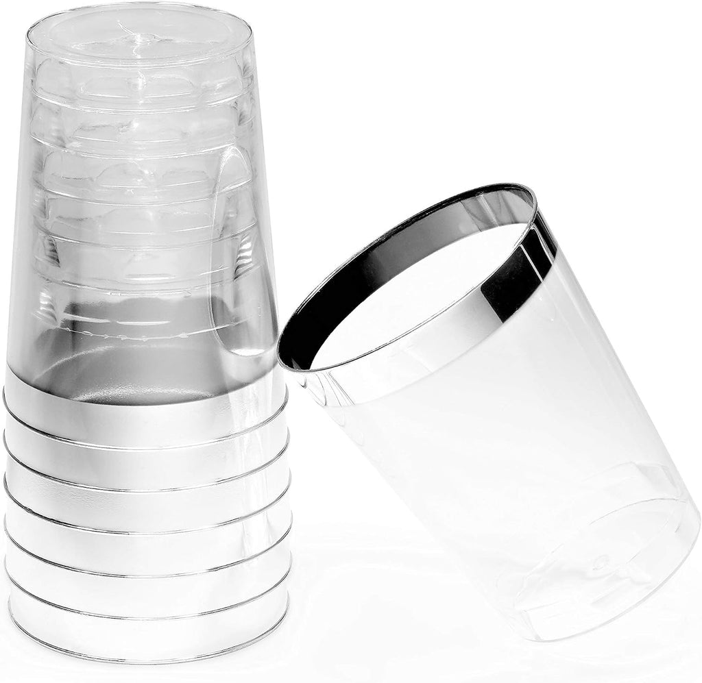 ' OCCASIONS ' 1080 pcs/120 Guest-Full Tableware SetWedding Disposable Plastic Plates Silverware, Silver Rim Tumblers & Linen Feel Napkins/Metal Napkin Rings(Combo D, White & Silver Rim)