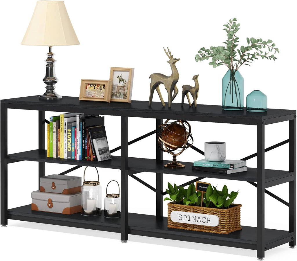 LITTLE TREE 70.9 Inch Long Console Sofa Table 3-Tier Industrial Sofa Table Behind Couch Table Hallway Entryway Table for Living Room, Black