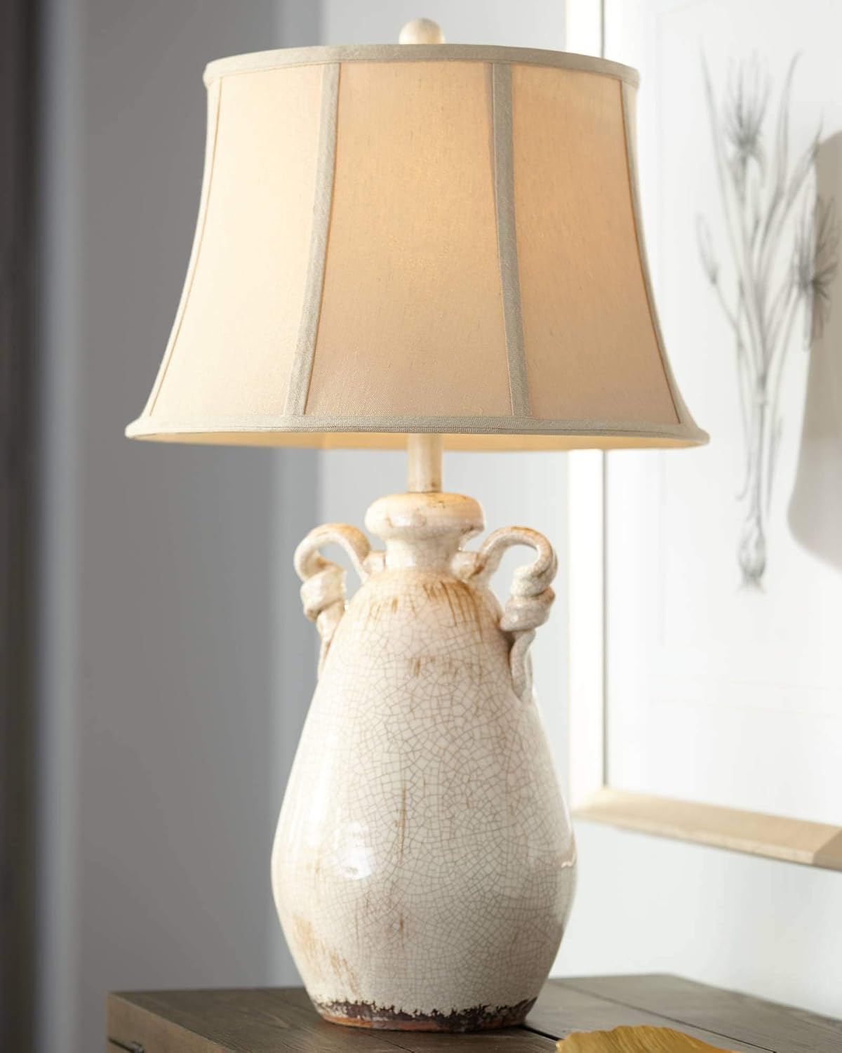 Regency Hill Isabella Rustic Country Cottage Core Table Lamps 29' Tall Set of 2 Crackled Ivory Glaze Ceramic Handles Jar Beige Bell Shade for Bedroom Living Room House Bedside Nightstand Office