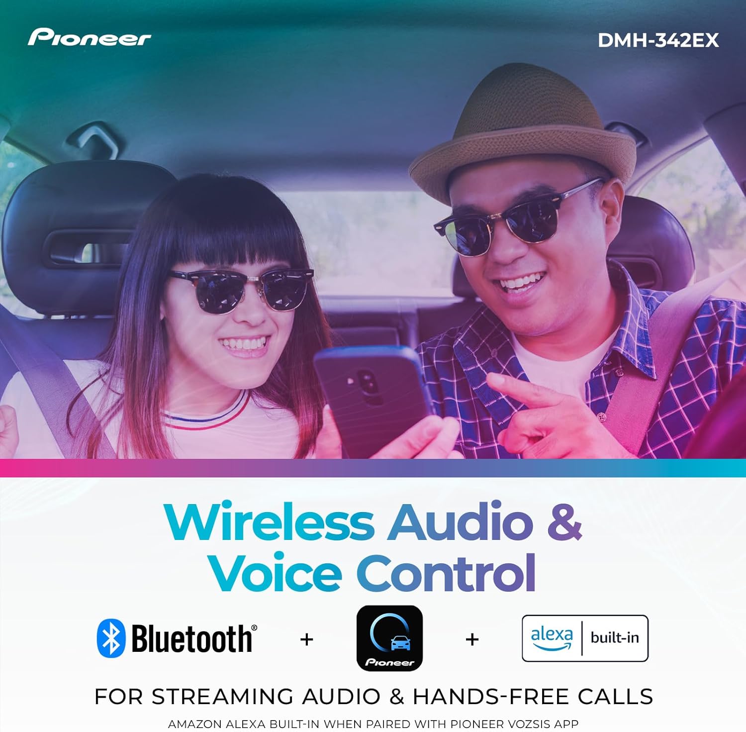 Pioneer DMH-342EX Digital Multimedia Receiver with Weblink, 6.8' Capacitive Touchscreen, Double-DIN, Built-in Bluetooth, Amazon Alexa via App, Backup Camera Compatible