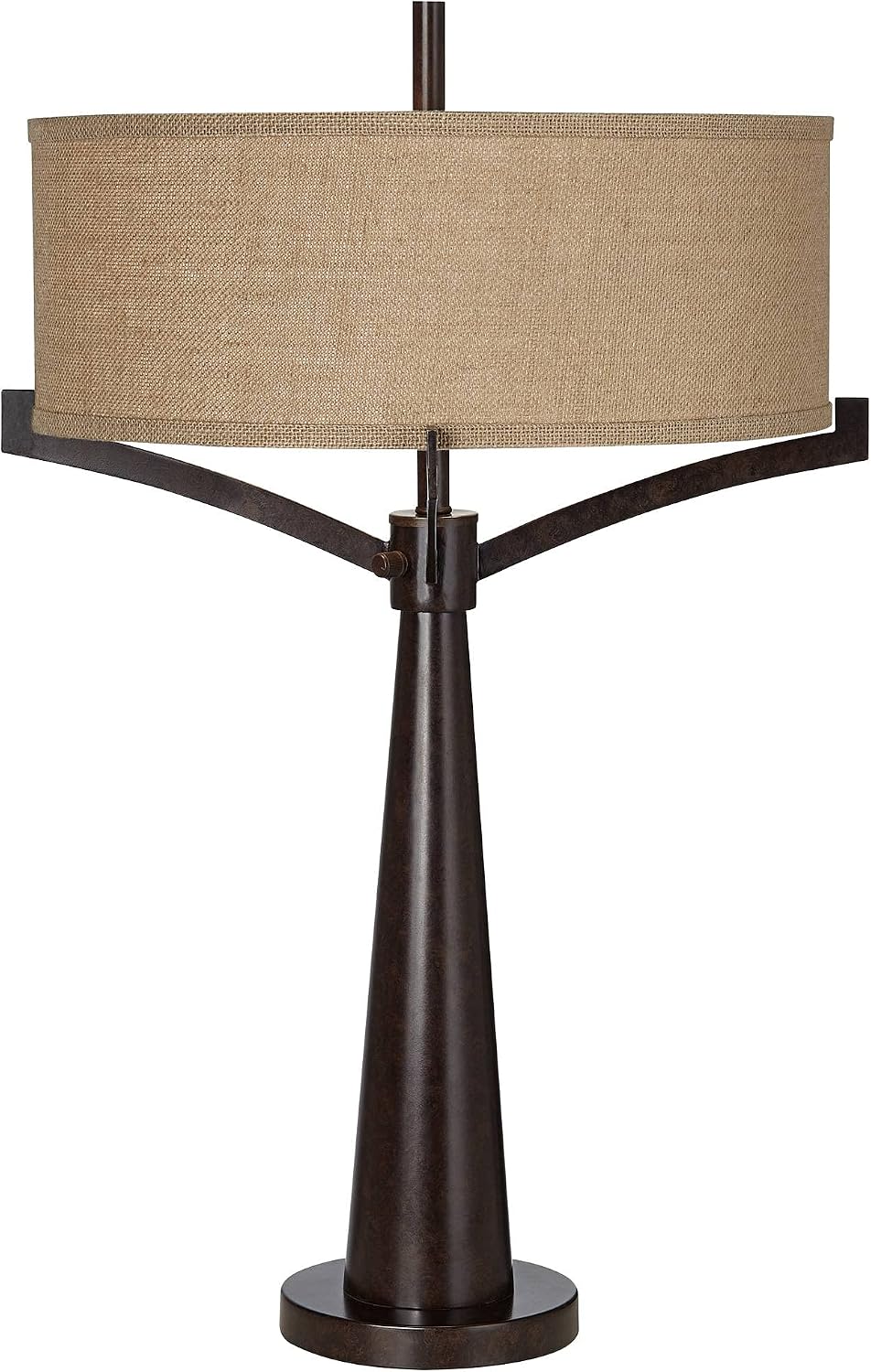 Franklin Iron Works Tremont Rustic Farmhouse Table Lamp 31 1/2' Tall Allegheny Bronze Brown Iron Burlap Fabric Drum Shade for Bedroom Living Room House Home Bedside Nightstand Office Entryway Kids