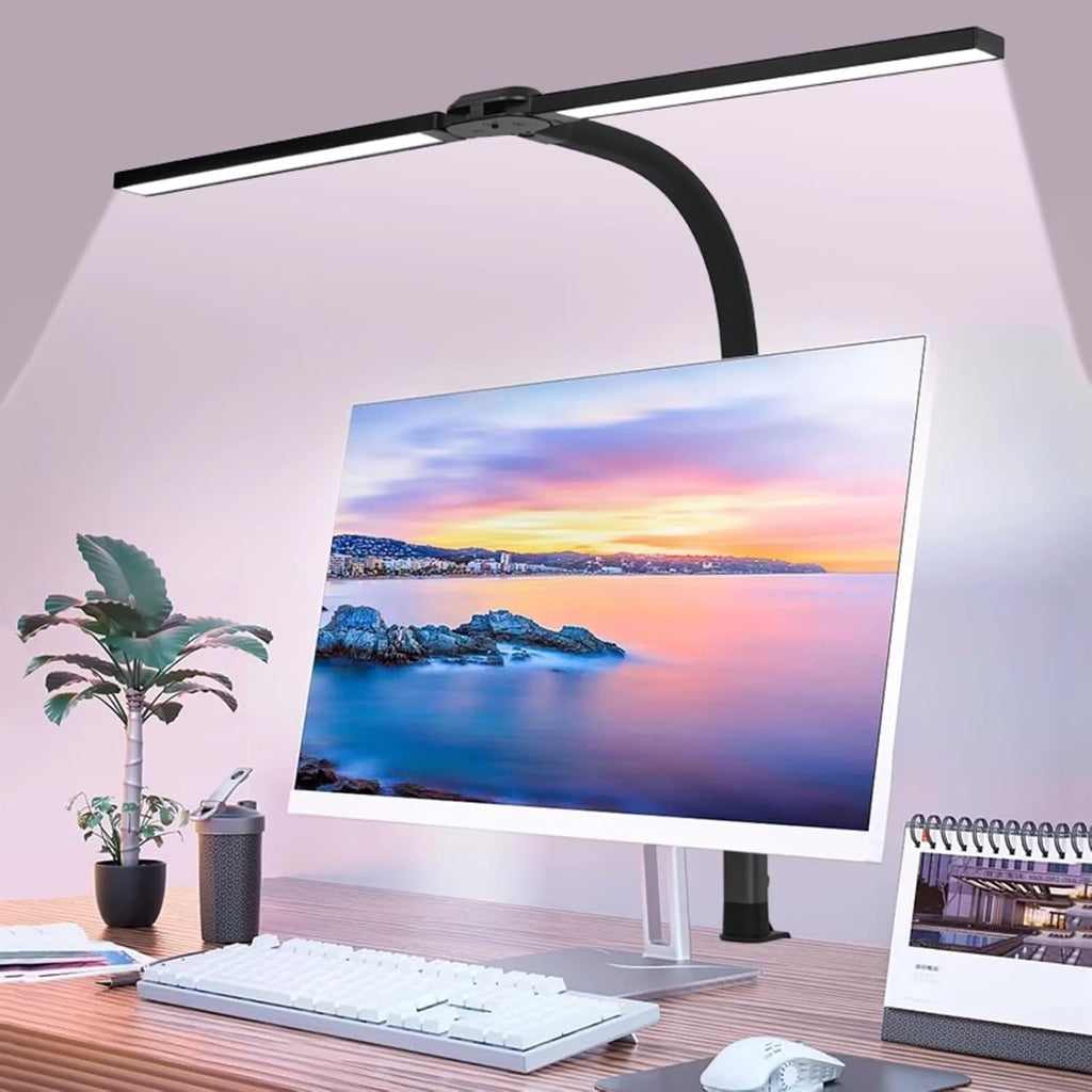 LED Desk Lamp Desk Lamp Clamp, Dual Head LED Desk Lamp, 10 Light Modes and 10 Brightness Levles, Monitor Flexible Gooseneck Lamp, Eye Protection Desk Lamps Desk Lamp(Burgundy)
