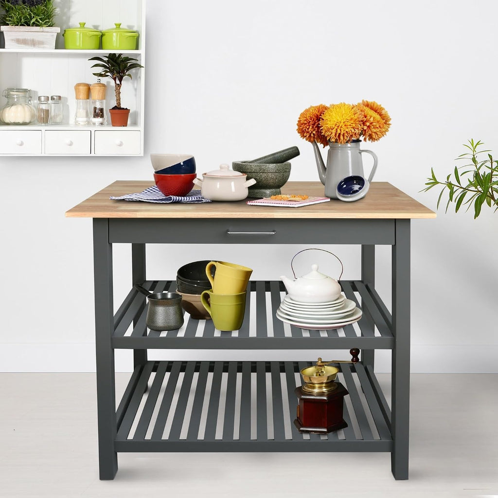 Casual Home Kitchen Island with Solid American Hardwood Top, Slate Gray, 40' W (373-932)