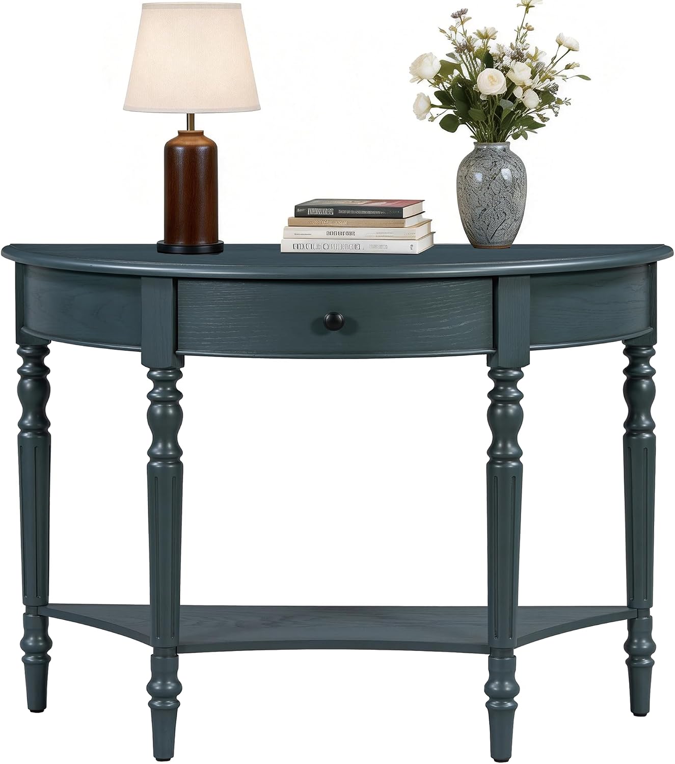 LKTART Farmhouse Half Moon Console Table with Solid Pinewood Frame & Legs,Modern Entryway Sofa Table for Behind Couch,Living Room,Hallway,Foyer (Navy,39')