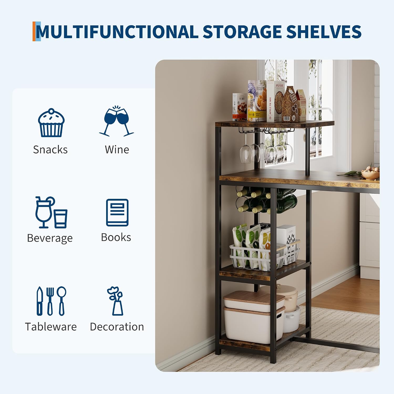 Garvee Dining Table Set for 2, 3-Piece Expandable Bar Table and Chairs Set, with Storage Shelves and Wine Rack, Small Kitchen Dining Set for Living Room, Apartment