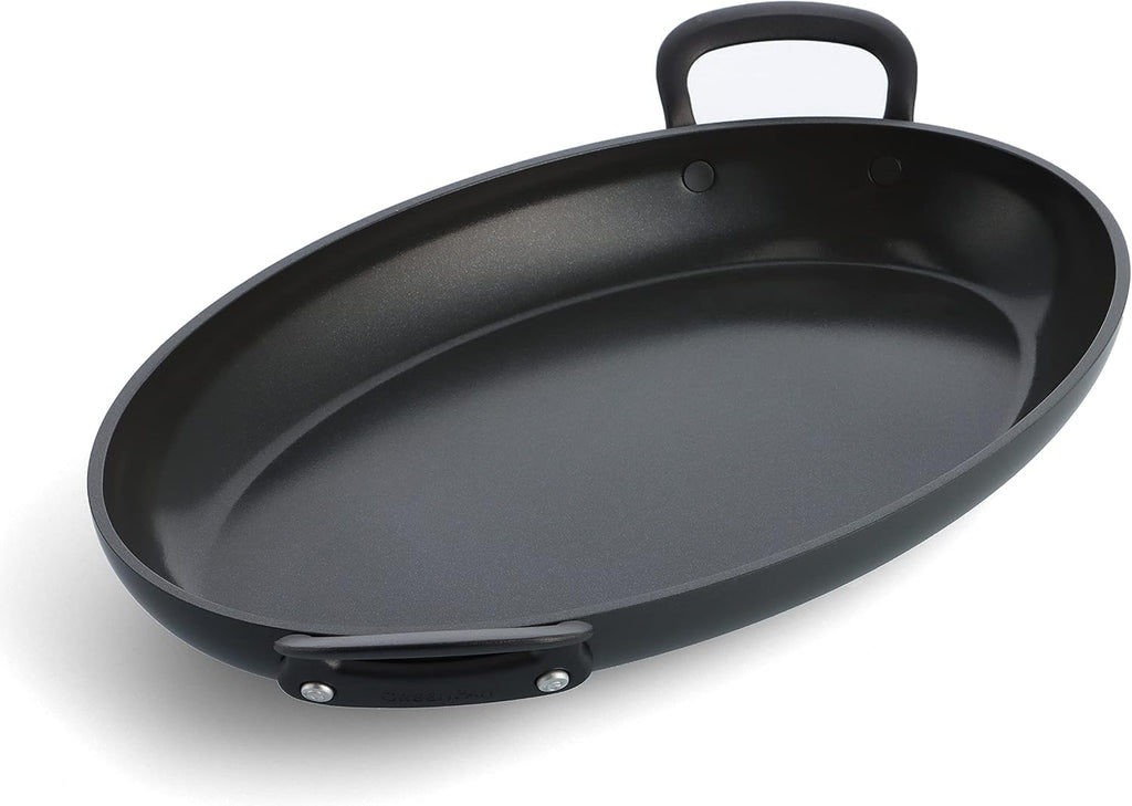 GreenPan Craft Healthy Ceramic Non-Stick Oval Fish Pan, 40 cm x 25 cm, PFAS-Free, Metal Safe, Cast Stainless Steel Handles, Induction Suitable, Oven Safe, Black