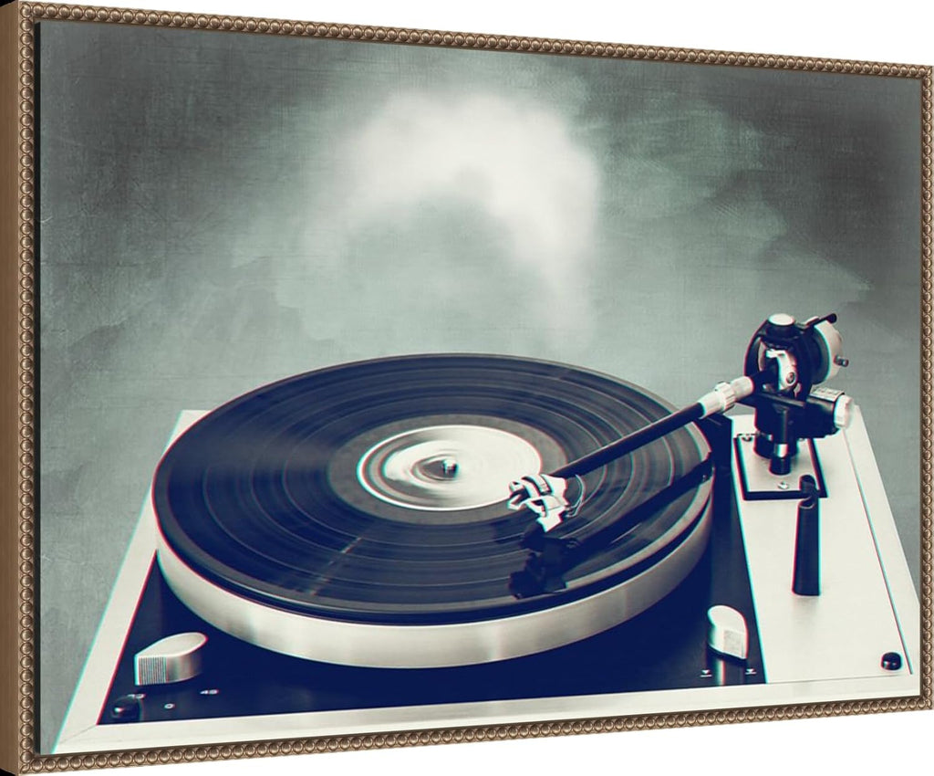 Amanti Art Framed Canvas Wall Art 23x33 Retro Record Player by Dirk Wustenhagen, Framed Wall Art Canvas, Music Artwork, Traditional Decor, Large Poster Painting for Living Room, Bedroom, Bathroom,