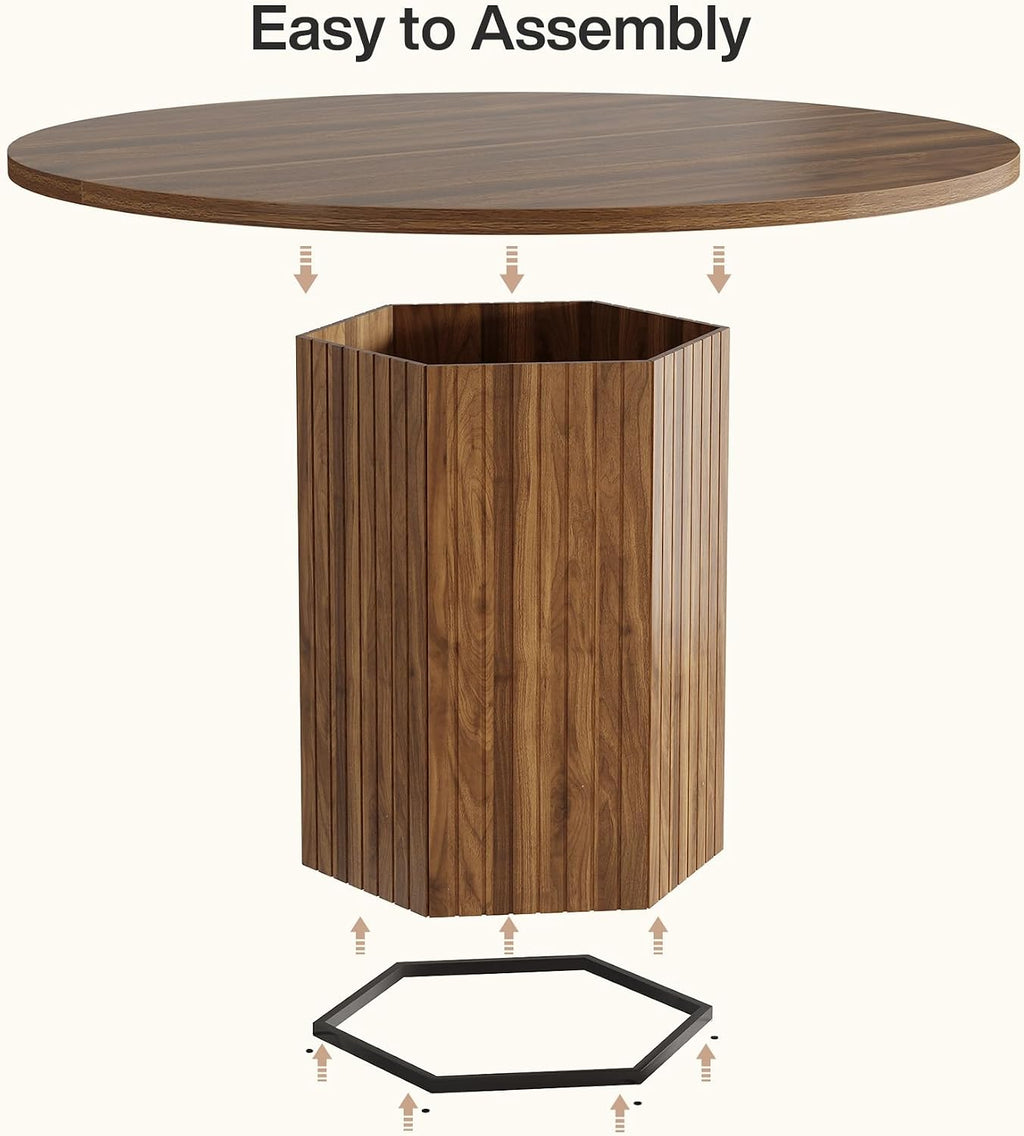 Tribesigns Wood Round Dining Kitchen Table for Dining Room, 47 inch Dinner Table 4-6 People with Heavy Duty Pedestal Base Circle Tabletop for Kitchen Living Room, Brown