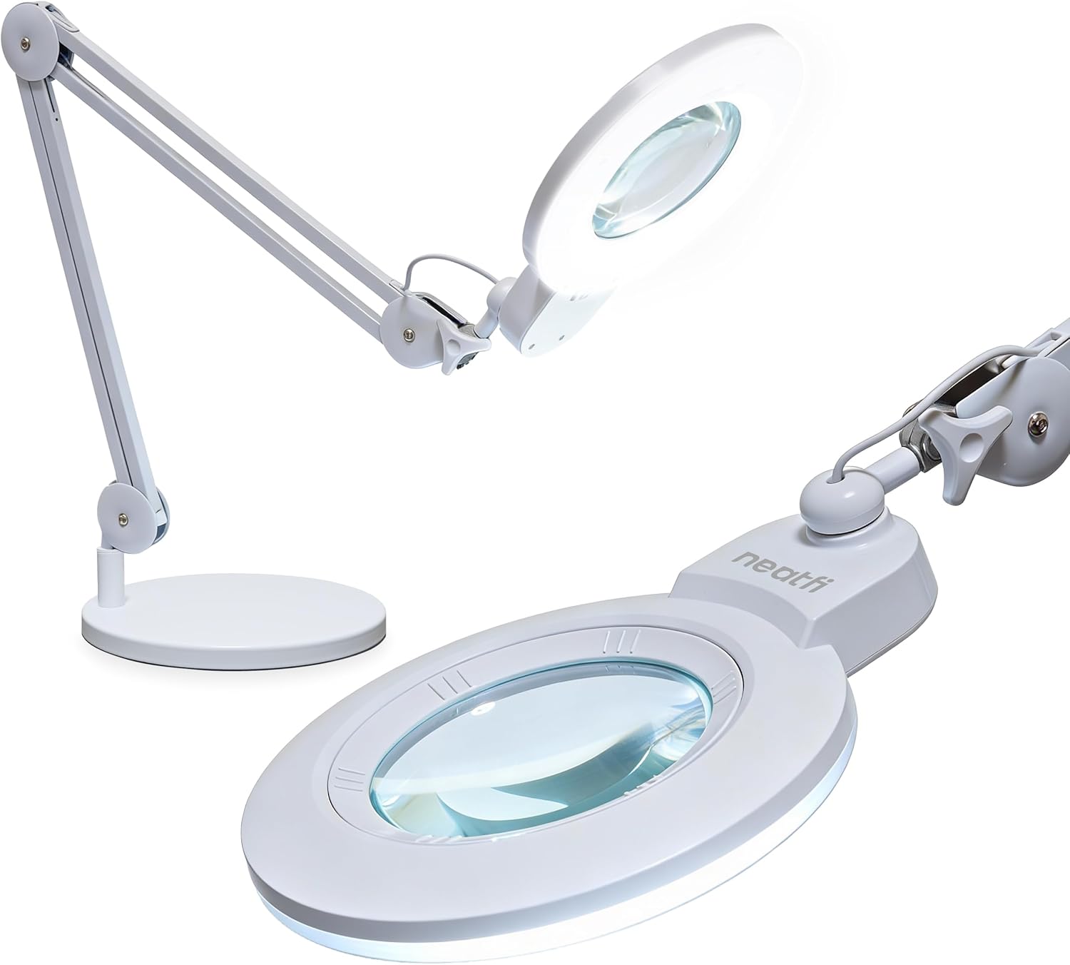 Neatfi XL LED Magnifying Lamp, Hands-Free, Dimmable, Crafts, Reading, Close Work (White, Non-CCT with Base)
