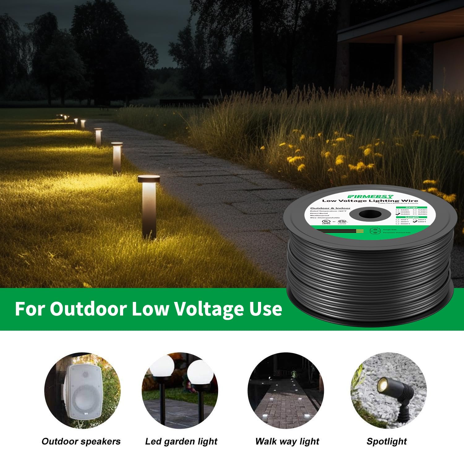 FIRMERST 16/2 Low Voltage Landscape Wire Outdoor Lighting Cable 500 Feet