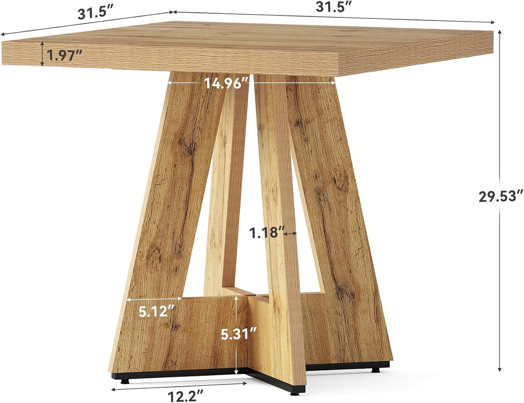 LITTLE TREE 31.5' Square Dining Table for 4, Small Space Kitchen Table with Pedestal Base, Farmhouse Wood Tables for Apartment, Dining Room & Living Room, Ideal for Cafe & Restaurant Use (Brown)