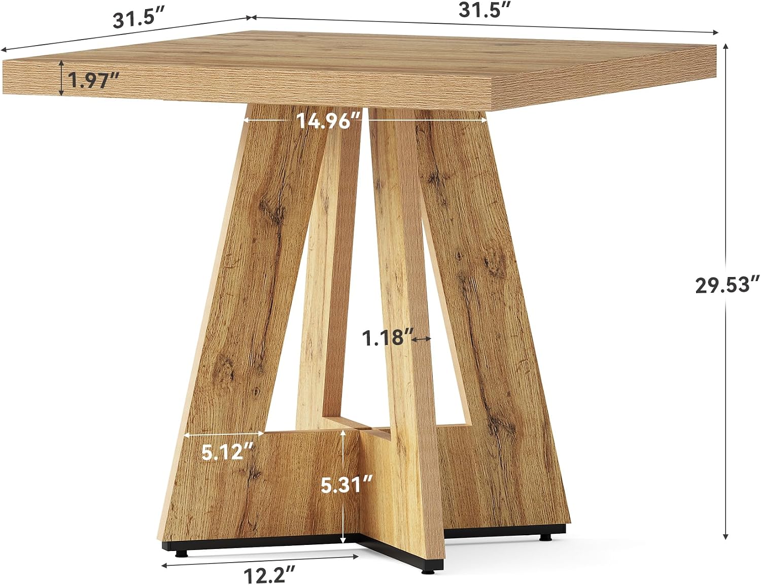 LITTLE TREE 31.5' Square Dining Table for 4, Small Space Kitchen Table with Pedestal Base, Farmhouse Wood Tables for Apartment, Dining Room & Living Room, Ideal for Cafe & Restaurant Use (Brown)