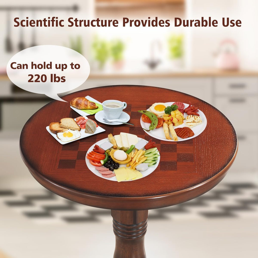 Giantex Round Dining Table, 30' D X 41.5' H, Wooden Pub Pedestal Side Table W/Chessboard, Adjustable Foot Pads, Multi-Purpose Dinner Table for Small Space, Kitchen, Dining Room, Restaurant, Walnut