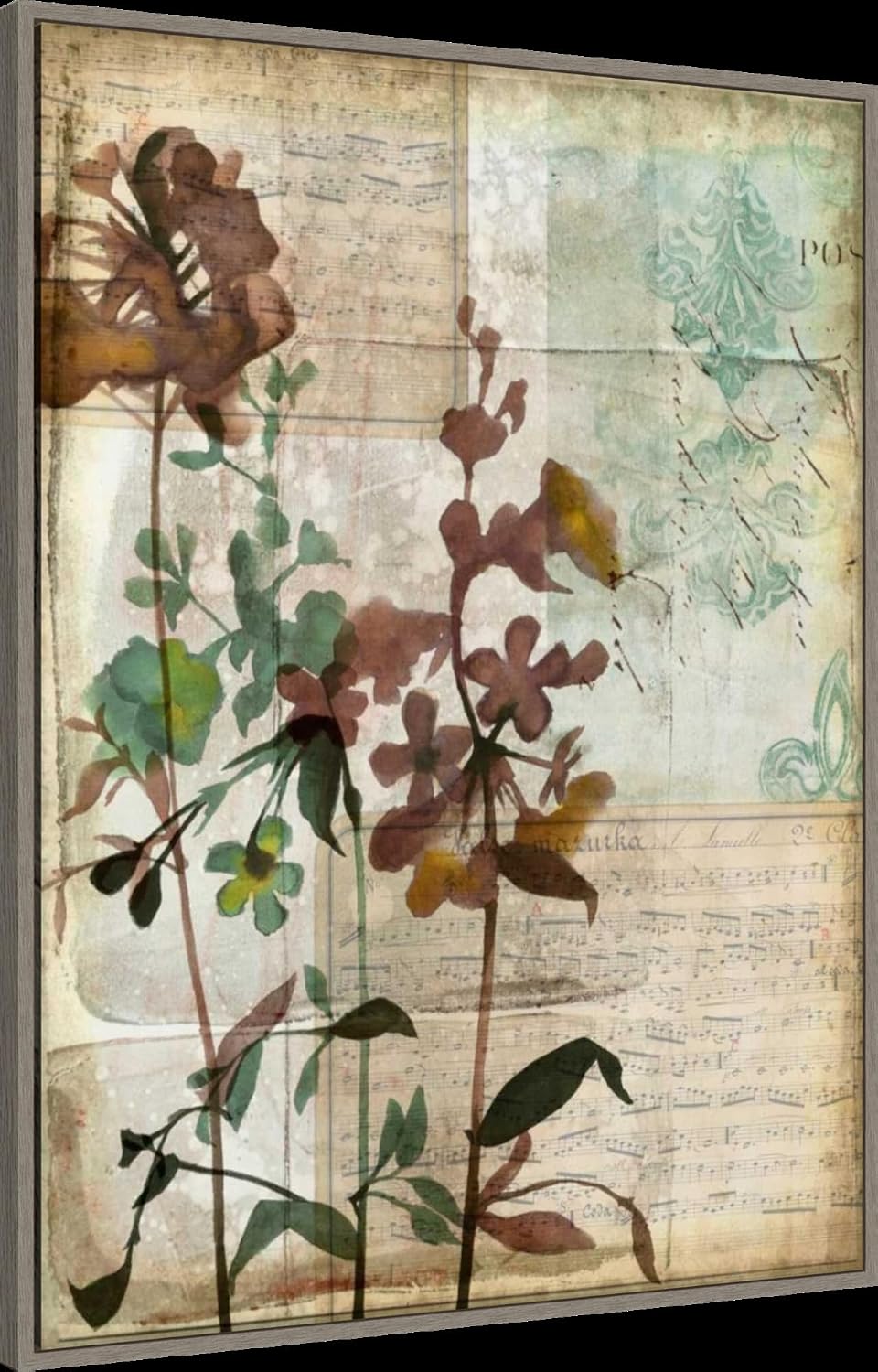 Amanti Art Framed Canvas Wall Art 42x32 Music Box Floral I by Jennifer Goldberger, Framed Wall Art Canvas, Flowers Artwork, Country Rustic Decor, Oversize Poster Painting for Living Room, Bedroom,