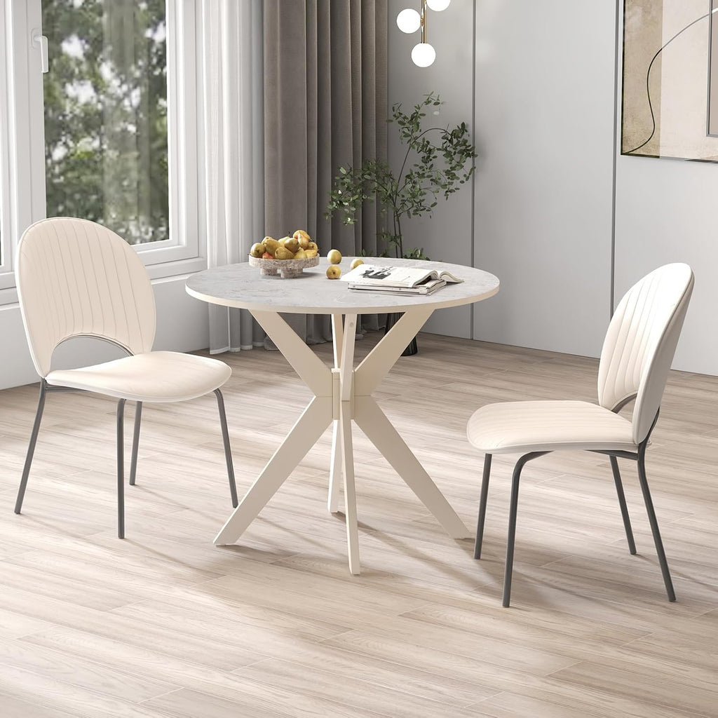 Giantex 36' Round Wood Dining Table, Farmhouse Kitchen Table with Intersecting Pedestal Base & Solid Rubber Wood Legs, Vintage Coffee Tables for Dinette, Small Spaces, Restaurant, White