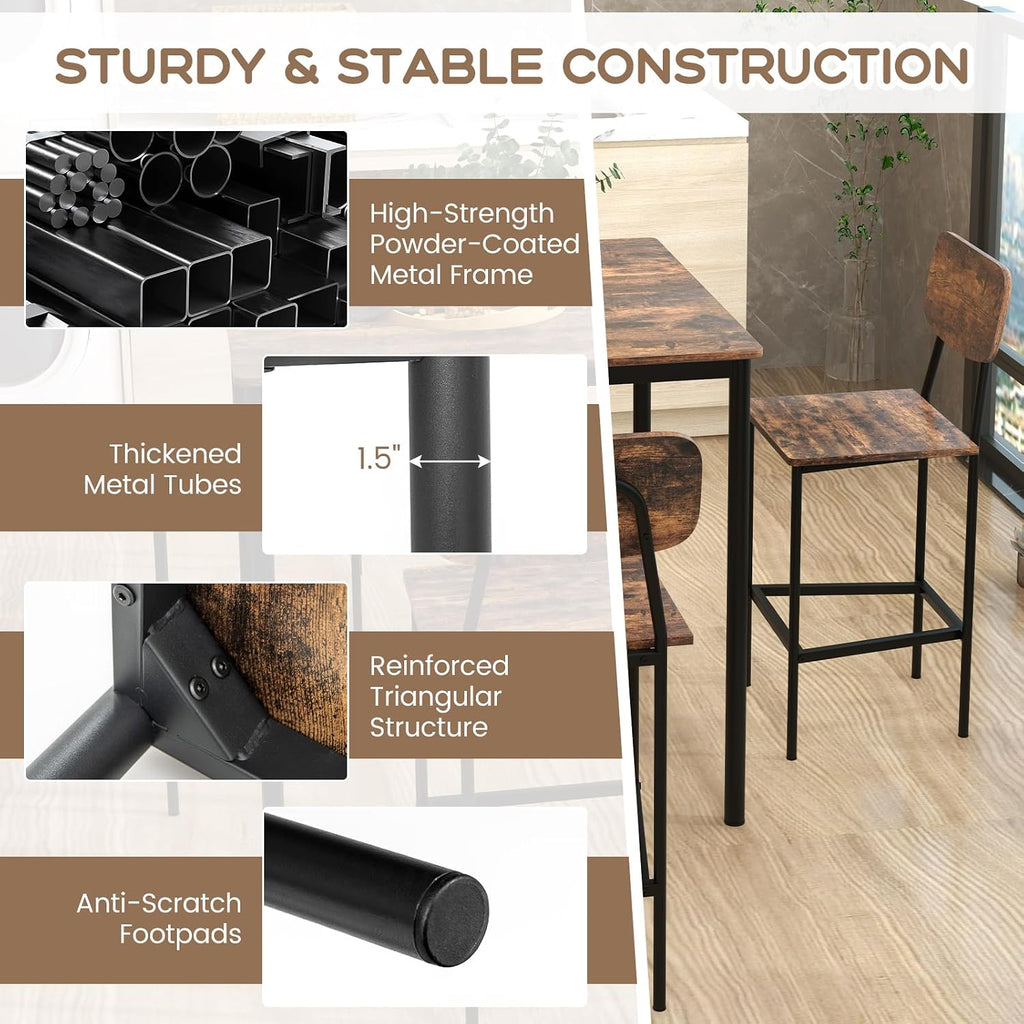 Giantex 5-Piece Dining Table Set W/Counter Height Table & 4 Bar Stools, Industrial Kitchen Dining Set W/Footrest & Backrest, Space-Saving Dinette Set for Pub, Dining Room, Restaurant (Mix Brown)