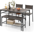 COSTWAY 4 Pieces Dining Table Set, Kitchen Table and 2 Chairs for 4 with Bench, Storage Racks, Metal Frame & Space-saving Design, Industrial Kitchen Table Set for Small Space, Apartment (Black & Grey)