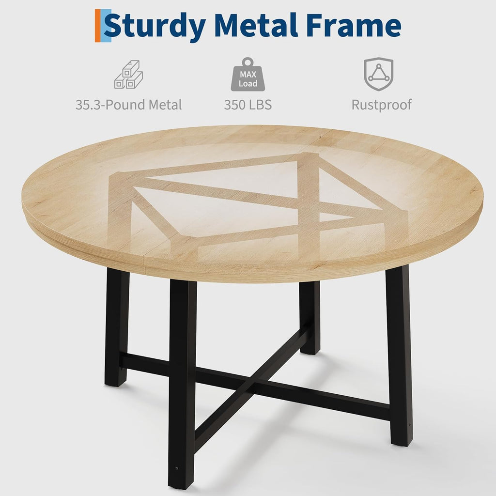 IDEALHOUSE 47' Round Dining Table for 4, Kitchen Dining Room Table with Sturdy Metal Frame, Wood Circle Kitchen Table for Space Saving - Natural Oak (No Chairs)