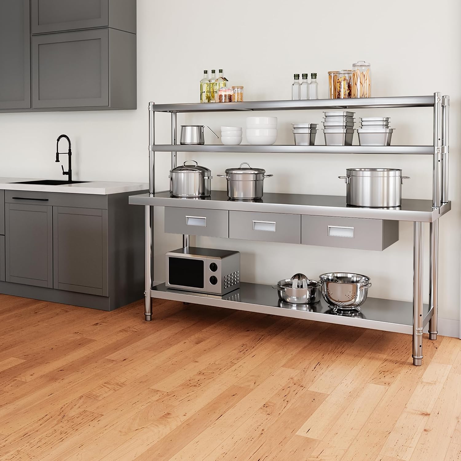 YITAHOME NSF Stainless Steel Table with Overshelves & Drawers, 72' X 24' Worktable with 72' X 12' Shelf & 3 Drawers, Metal Prep Workstation