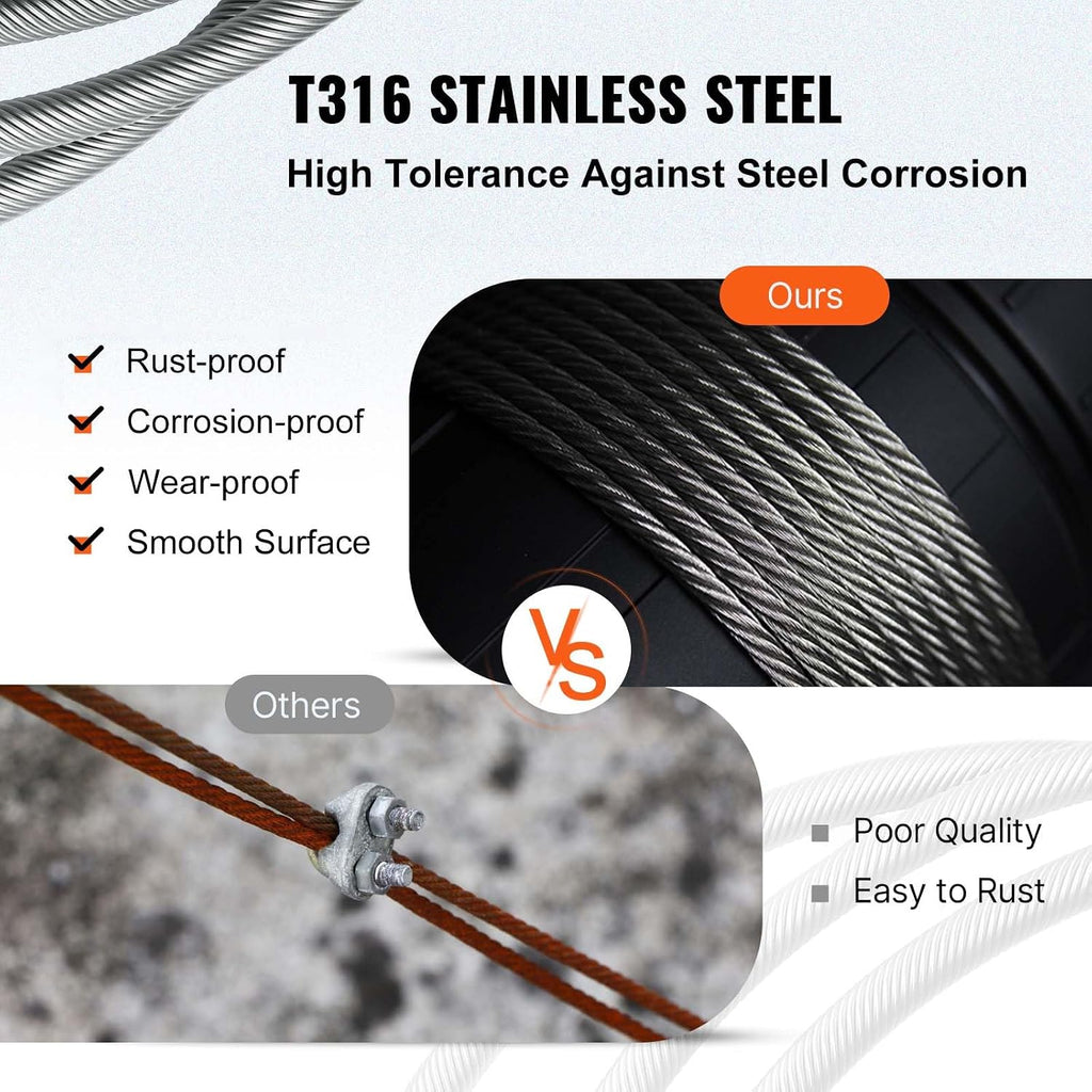 BestEquip 3/16 Stainless Steel Cable 1000FT, T316 Marine Grade Wire Rope 1x19 Aircraft Cable Railing for Deck Rail String Lights Hanging Porch Fence DIY Baluster