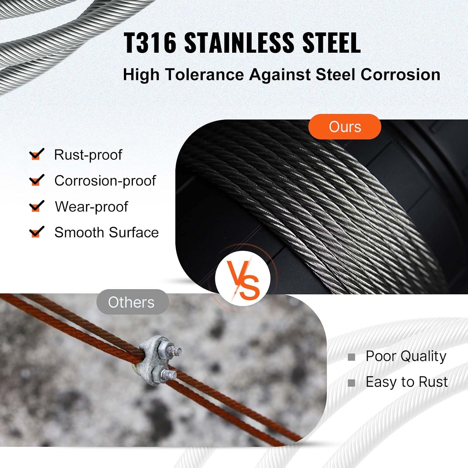 BestEquip 3/16 Stainless Steel Cable 1000FT, T316 Marine Grade Wire Rope 1x19 Aircraft Cable Railing for Deck Rail String Lights Hanging Porch Fence DIY Baluster