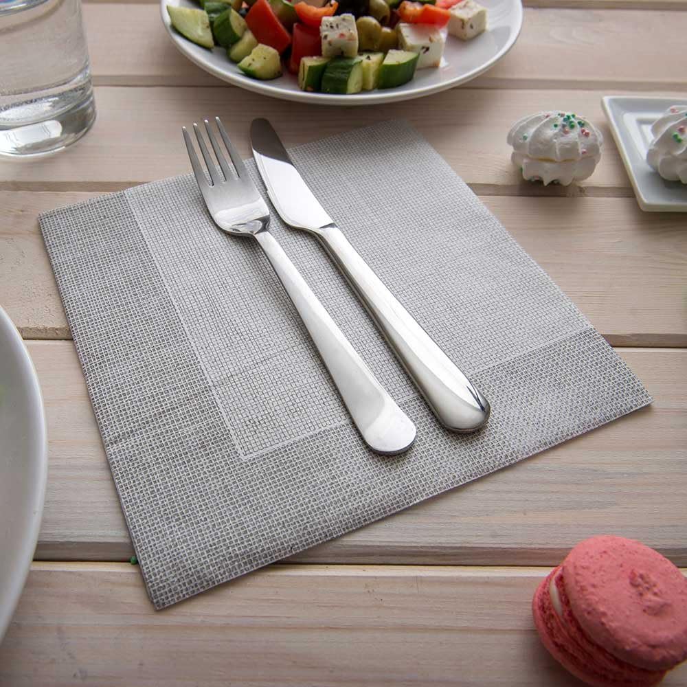 Restaurantware Luxenap 15.75 Inch Disposable Napkins 600 Soft Linen Like Napkins - Absorbent Air Laid White With Gray Threads Paper Cloth Like Napkins Pre-folded For Dinner Party Guests