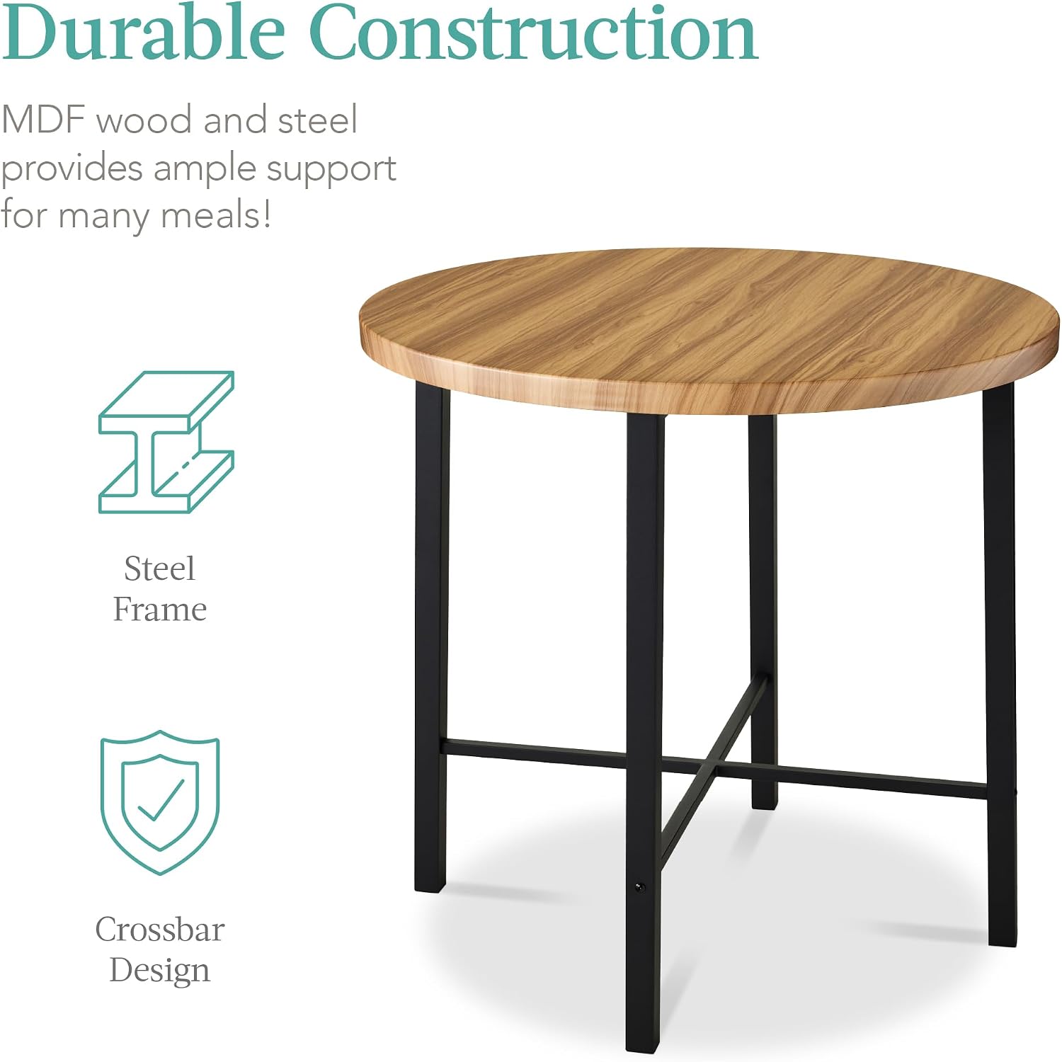Best Choice Products 5-Piece Modern Round Counter Height Dining Set for Home Kitchen, Dining Room w/ 4 Chairs, 1.5in Thick Table - Light Brown/Black