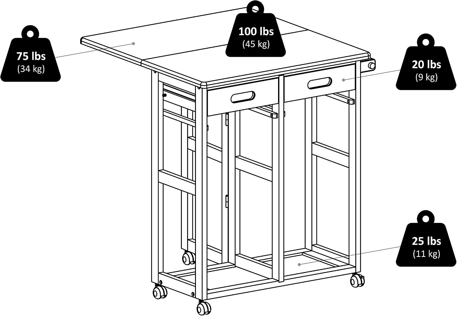Winsome Suzanne Kitchen Table Set with Stools, 33' in Coffee, Convenient Sturdy Mobile Kitchen & Dining Room Table & Chairs with Storage for Small Spaces, Dorms, Apartments