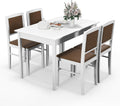 Tangkula Dining Table Set for 4, Farmhouse Solid Wood Dinette Set w/Rubber Wood Legs, Upholstered Seat & Padded Backrest, Mid-Century Modern Dining Table and Chairs Set for Kitchen, Dining Room