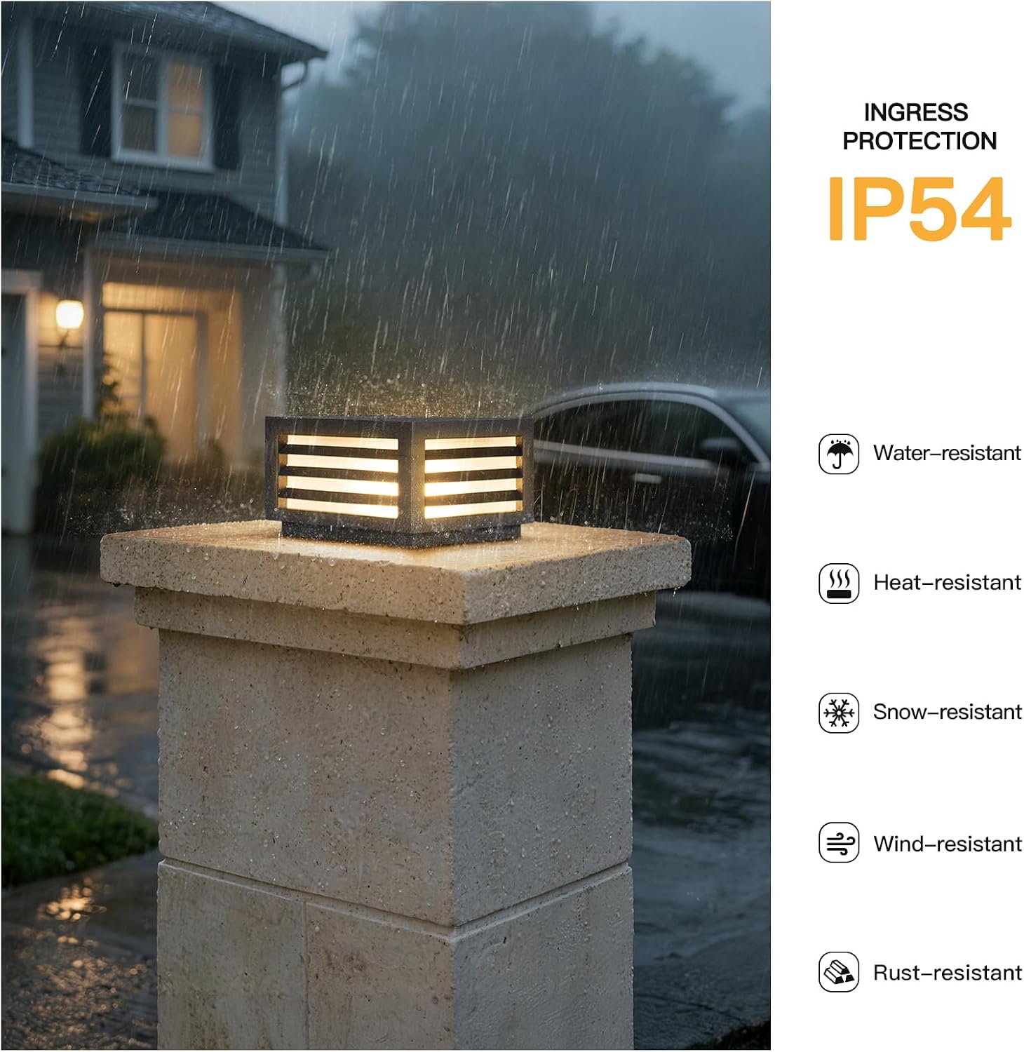 MVBT Post Lights Outdoor, 8.8' Hard Wired Pillar Lights Outdoor, IP54 Waterproof Column Light, 3000K Landscape Column Lamp, Square Pillar Patio Lamps Lighting for Posts Fence Deck Gate Entrance Yard